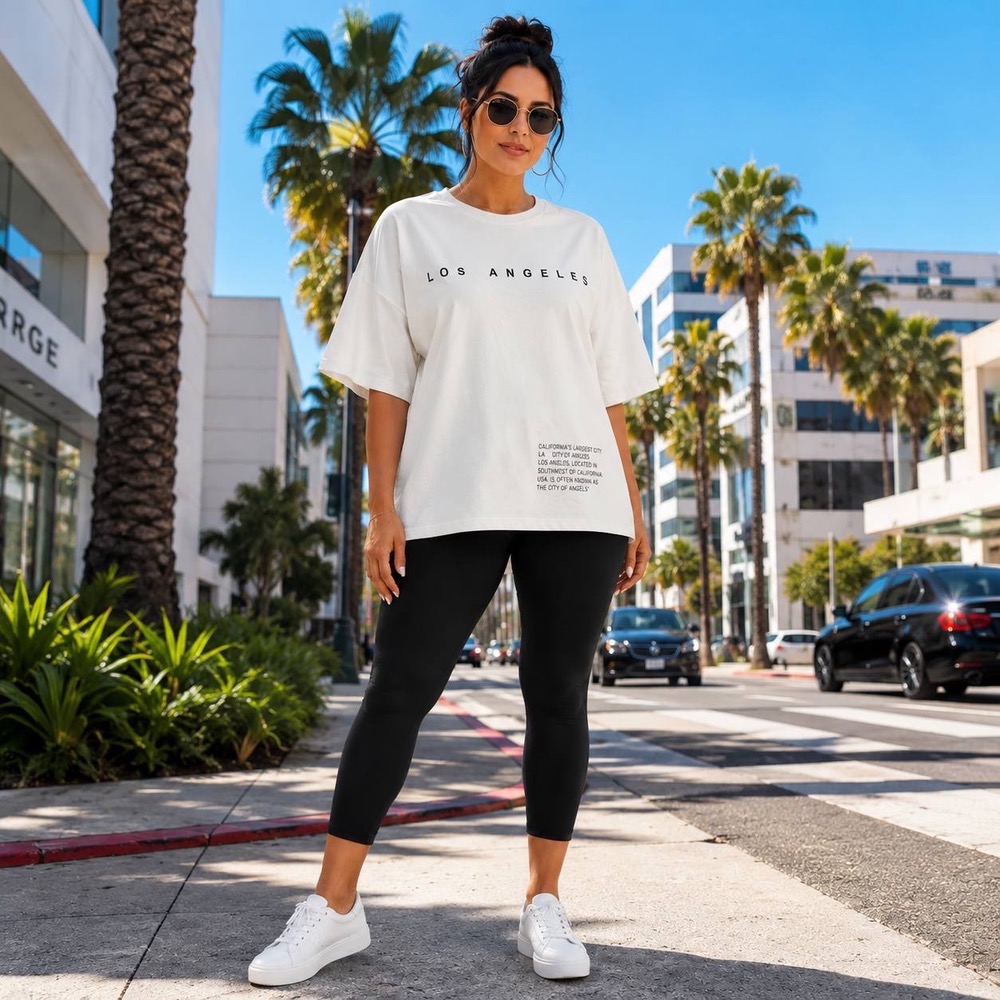 تیشرت باکسی زنانه طرح LOS ANGELES